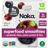 NOKA front packaging showing Cherry Acai 12 pack and organic badge, convenient nutrition