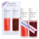 NOONI lip oil set front view showing both shades and shine benefit