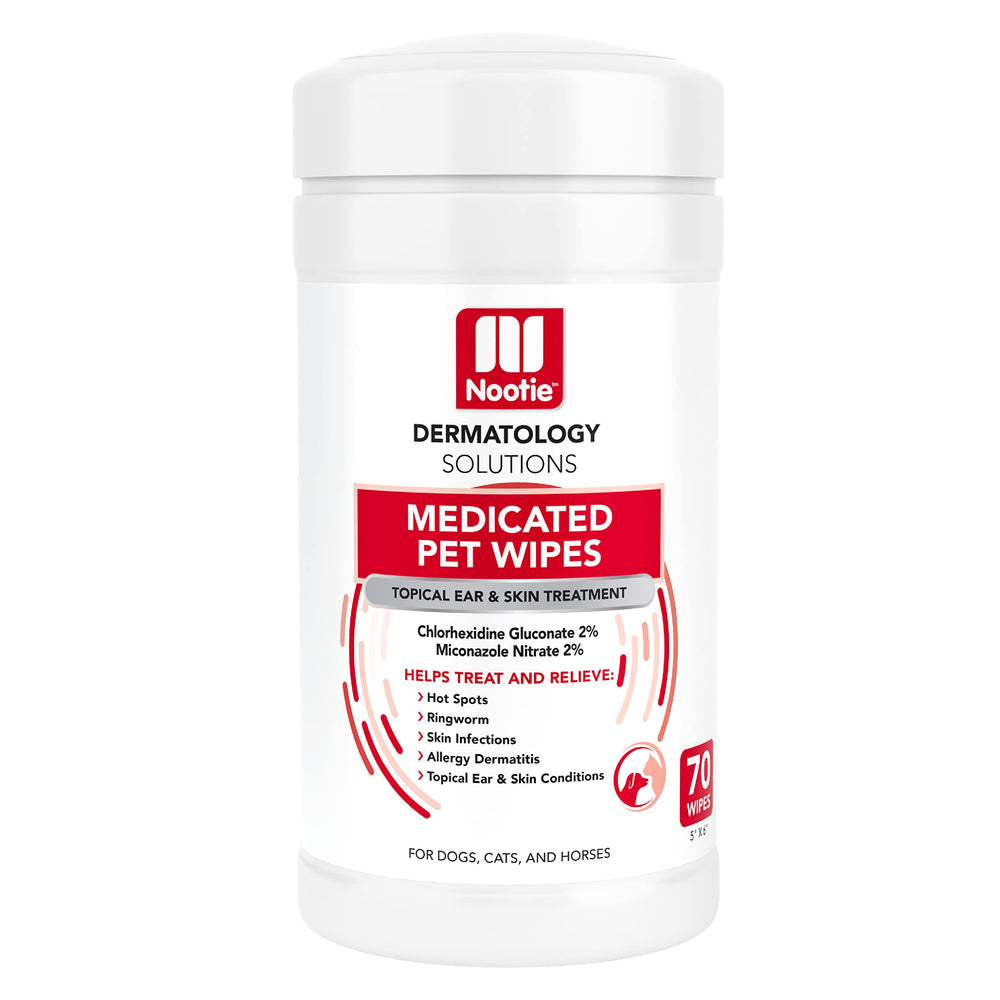 Nootie front packaging tub showing 70-count XL medicated wipes and benefits