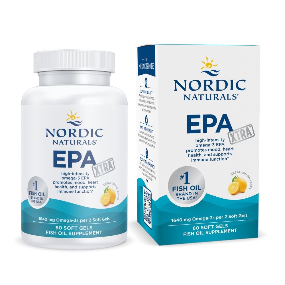 Nordic Naturals EPA Xtra front packaging showing lemon flavor and potency benefit