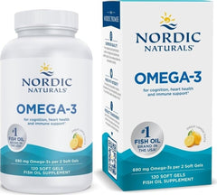 Nordic Naturals front packaging showing bottle and lemon flavor benefits