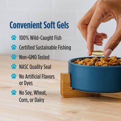 Nordic Naturals soft gels in small bowl ready to mix into a pet meal