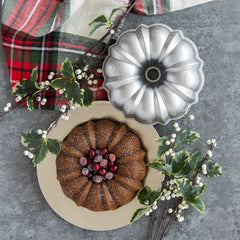 Nordic Ware inverted Bundt pan detail demonstrating easy cake release benefit