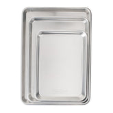 Nordic Ware half sheet front view showing durable aluminum and quick even heating