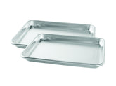 Nordic Ware front view quarter sheet pan showing flat baking surface and benefit even heating