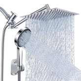 Nottia front view of dual showerhead set showing rain and handheld benefits