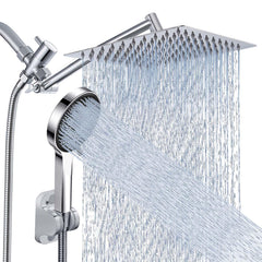 Nottia front view of dual showerhead set showing rain and handheld benefits