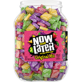 Now and Later jar front view showing label and bulk size, clear storage benefit