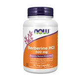 NOW front bottle view showing berberine 500 mg and 90 veg capsules benefits