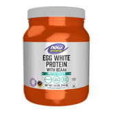NOW egg white protein front label showing brand and unflavored benefit