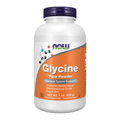 NOW glycine front packaging showing clean powder container and brand