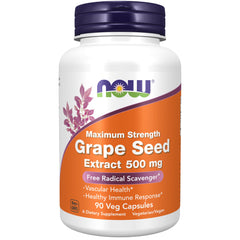 NOW front packaging showing grape seed extract benefits and strength