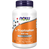 NOW L-Tryptophan front bottle showing label and benefits