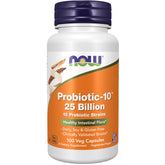 NOW Probiotic-10 front packaging showing bottle and label benefits