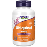 NOW ubiquinol 100 mg front packaging showing bottle and label benefits