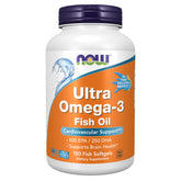 NOW Ultra Omega-3 front bottle view showing product packaging and 180-count benefit