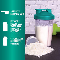 NOW mixed chocolate shake in glass demonstrating creamy taste and easy mixing