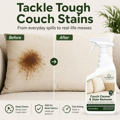 NOYATECH spray action on couch demonstrating easy application and fast stain targeting