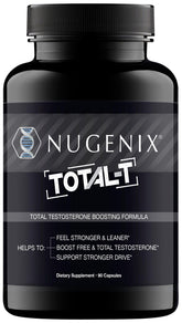 Nugenix Total-T front bottle view showing supplement benefits