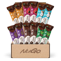 NuGo Slim sample box front packaging showing variety and convenience