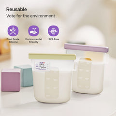 Nuliie standing filled pouch showing measurement scale for accurate portioning benefit