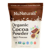 NuNaturals front packaging of 1 lb cocoa showing brand and clear labeling benefit