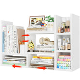 NUTIKAS front view showing white desk shelf organizing supplies and saving workspace