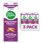 nutpods Cinnamon Churro front packaging showing bottle and 3-pack convenience
