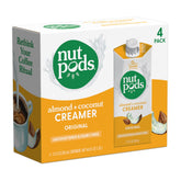 nutpods front view of 4-pack showing label and shelf-stable benefit