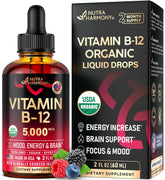 NUTRAHARMONY front bottle view showing organic B12 and ease of use