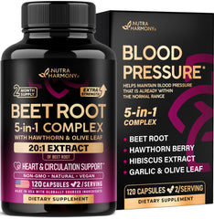 NUTRAHARMONY front packaging showing beet root capsules and supplement benefits