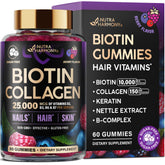 NUTRAHARMONY front packaging showing berry biotin gummies and benefits