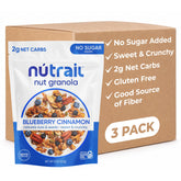 NuTrail front packaging showing blueberry cinnamon granola and Keto benefits