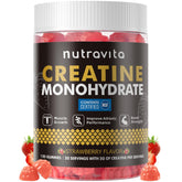 Nutravita front packaging showing creatine gummy bottle and benefits