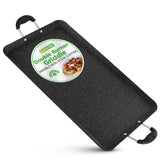 NutriChef griddle front view showing full two-burner cooking area and fit