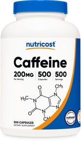 Nutricost bottle front view showing 500 capsules and clear dosing benefits