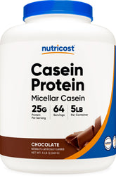 Nutricost casein chocolate front tub showing label and benefits
