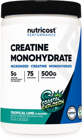 Nutricost front packaging showing flavor and 500 g tub for clear brand identification and convenience