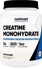 Nutricost front packaging showing 1 kg tub and label benefits