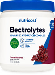Nutricost container front view showing grape label and benefits
