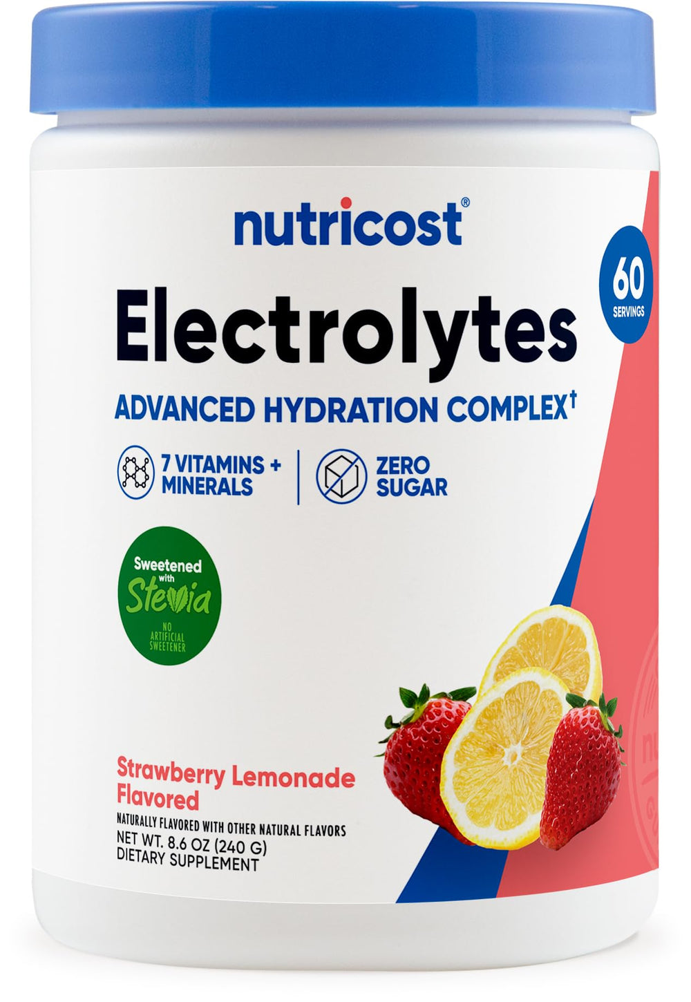 Nutricost front label showing Strawberry Lemonade flavor and 60 servings for clarity