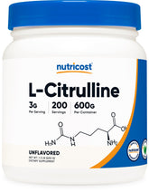 Nutricost front packaging of L-Citrulline 600 g showing clean branding and quantity benefit