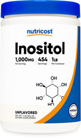 Nutricost jar front label showing inositol powder clarity and ingredients benefit
