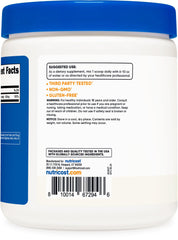 Nutricost tub beside measuring scoop for size comparison and long-lasting supply benefit