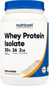 Nutricost unflavored whey isolate front packaging showing clean label and size benefit