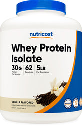 Nutricost front packaging showing 5 pound tub and benefits