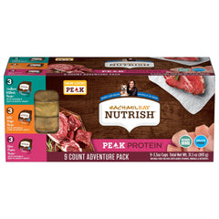 Nutrish front packaging showing variety pack and high-protein benefit