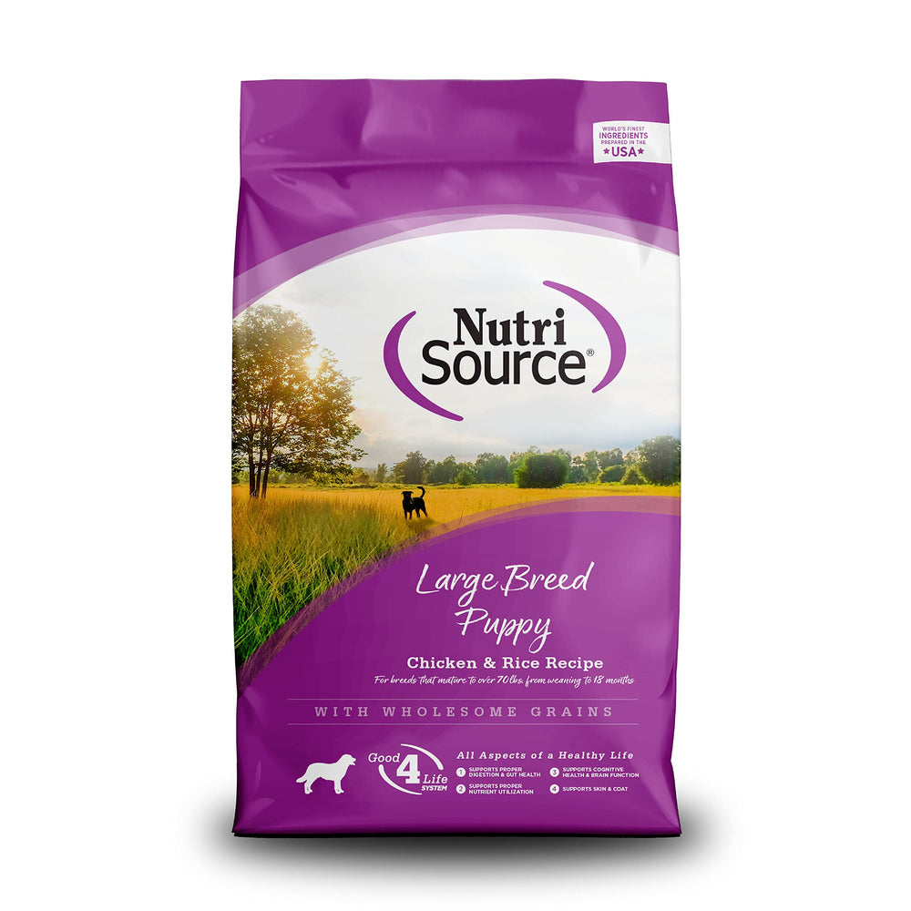 NutriSource front packaging showing 26 lb bag and clear product identity benefit