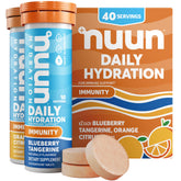 Nuun front packaging showing blueberry tangerine and orange tubes for quick identification and convenience