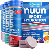 Nuun front packaging mixed flavors showing tubes and vibrant labels for easy selection and portability